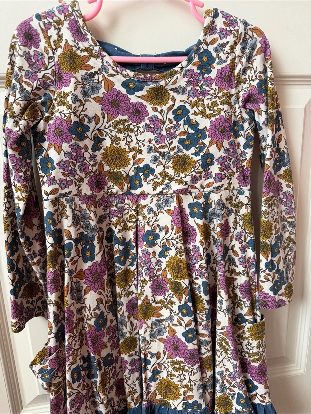 cheeky plum Cream Floral Long-Sleeve Dress with Purple & Blue